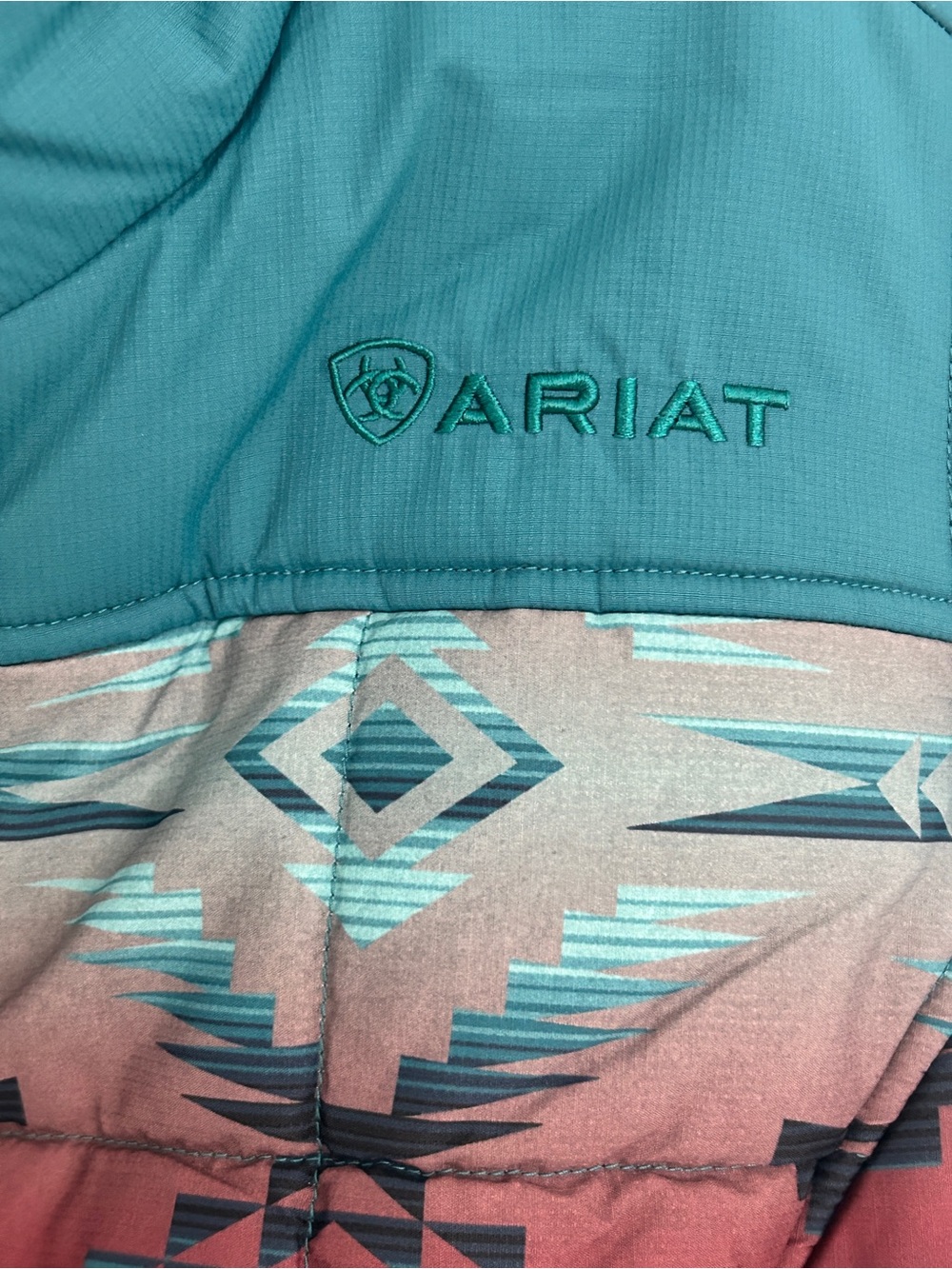 Ariat Teal and Burgundy Aztec Print Quilted Vest - Picture 6 of 6